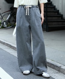 10.5oz タックワイドシルエット イージー カーブデニムパンツ<速乾/マシンウォッシャブル/サステナブル>