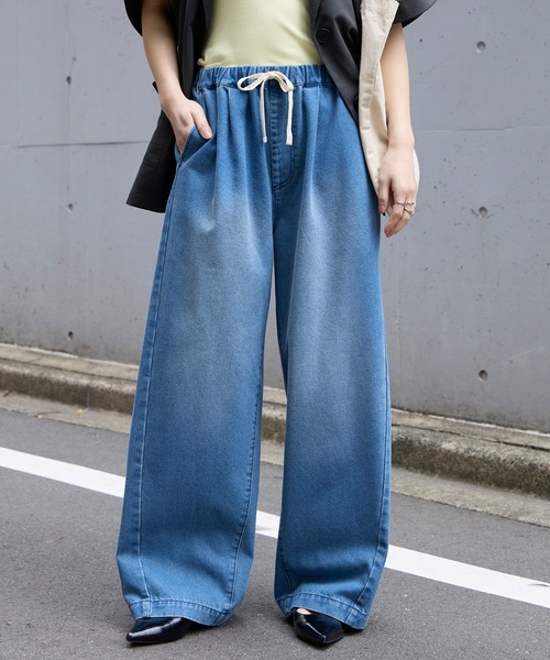 10.5oz タックワイドシルエット イージー カーブデニムパンツ＜速乾