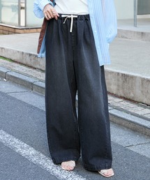 10.5oz タックワイドシルエット イージー カーブデニムパンツ<速乾/マシンウォッシャブル/サステナブル>