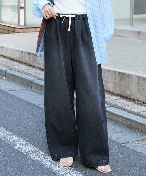 10.5oz タックワイドシルエット イージー カーブデニムパンツ＜速乾