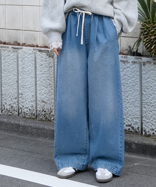 10.5oz タックワイドシルエット イージー カーブデニムパンツ＜速乾