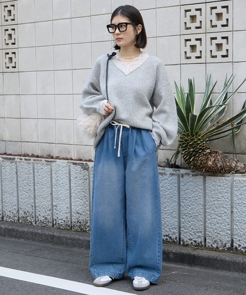 MONO-MART(モノマート)の「10.5oz タックワイドシルエット イージー カーブデニムパンツ<速乾/マシンウォッシャブル/サステナブル>(デニムパンツ・レディース・ブラック/ライトブルー/アイボリー/ワンウォッシュ/ブルー/ブラウン/ブラック系・S/M/L)」の22枚目の写真