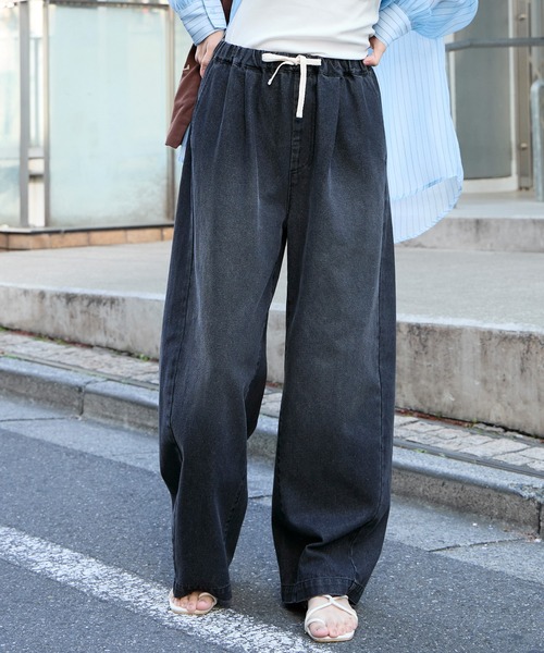 10.5oz タックワイドシルエット イージー カーブデニムパンツ＜速乾