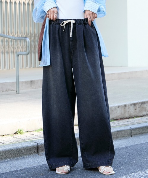 10.5oz タックワイドシルエット イージー カーブデニムパンツ＜速乾