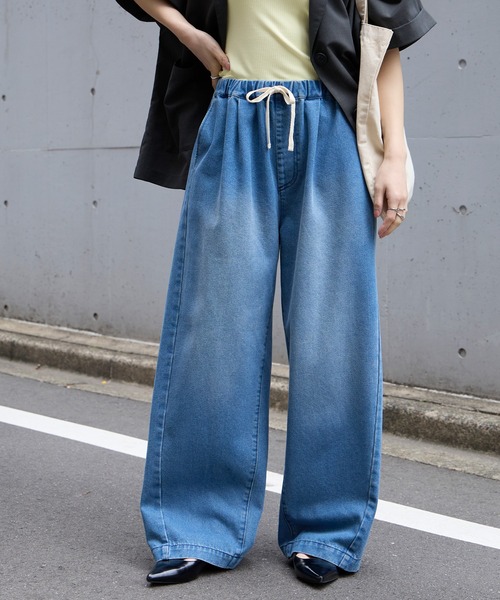 10.5oz タックワイドシルエット イージー カーブデニムパンツ＜速乾