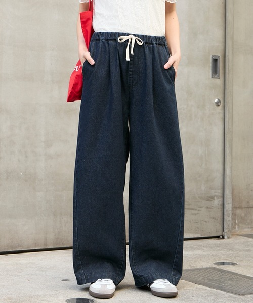 10.5oz タックワイドシルエット イージー カーブデニムパンツ＜速乾
