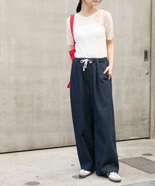 10.5oz タックワイドシルエット イージー カーブデニムパンツ＜速乾