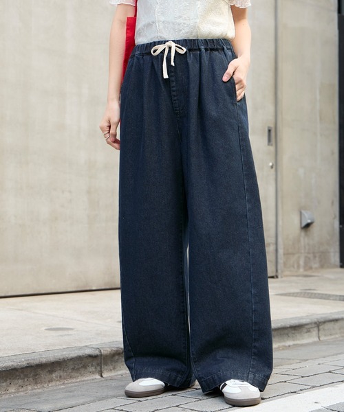 10.5oz タックワイドシルエット イージー カーブデニムパンツ＜速乾