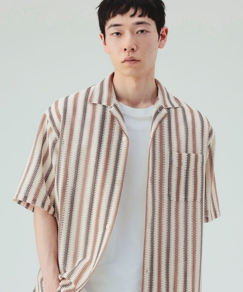 BEAMS HEART(ビームスハート)の「ストライプ メッシュレース オープンカラーシャツ(シャツ/ブラウス・メンズ・ブラック/ブラウン・LARGE/MEDIUM/SMALL)」の15枚目の写真