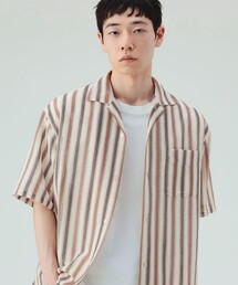BEAMS HEART | ストライプ メッシュレース オープンカラーシャツ(シャツ/ブラウス)