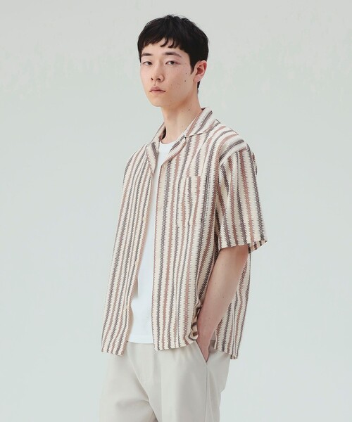 BEAMS HEART(ビームスハート)の「ストライプ メッシュレース オープンカラーシャツ(シャツ/ブラウス・メンズ・ブラック/ブラウン・LARGE/MEDIUM/SMALL)」の3枚目の写真