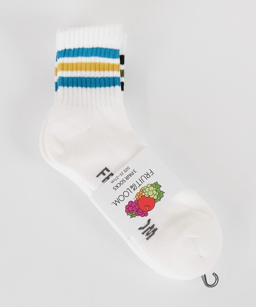 FRUIT OF THE LOOM（フルーツオブザルーム）の「【FRUIT OF THE LOOM/フルーツ・オブ・ザ・ルーム】3Pカラフルラインクルーソックス/3足パッククルーソックス/ユニセックス（ソックス/靴下・メンズ・ホワイト系その他2/ホワイト系その他・フリー）」の4枚目の写真