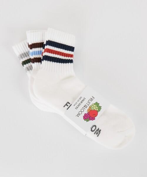 FRUIT OF THE LOOM（フルーツオブザルーム）の「【FRUIT OF THE LOOM/フルーツ・オブ・ザ・ルーム】3Pカラフルラインクルーソックス/3足パッククルーソックス/ユニセックス（ソックス/靴下・メンズ・ホワイト系その他2/ホワイト系その他・フリー）」の9枚目の写真