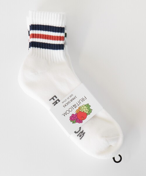 FRUIT OF THE LOOM（フルーツオブザルーム）の「【FRUIT OF THE LOOM/フルーツ・オブ・ザ・ルーム】3Pカラフルラインクルーソックス/3足パッククルーソックス/ユニセックス（ソックス/靴下・メンズ・ホワイト系その他2/ホワイト系その他・フリー）」の10枚目の写真