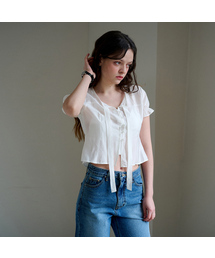 PLUNASTUDIO（プルナスタジオ）の「パフタイ半袖ブラウス(ホワイト)（シャツ/ブラウス）」