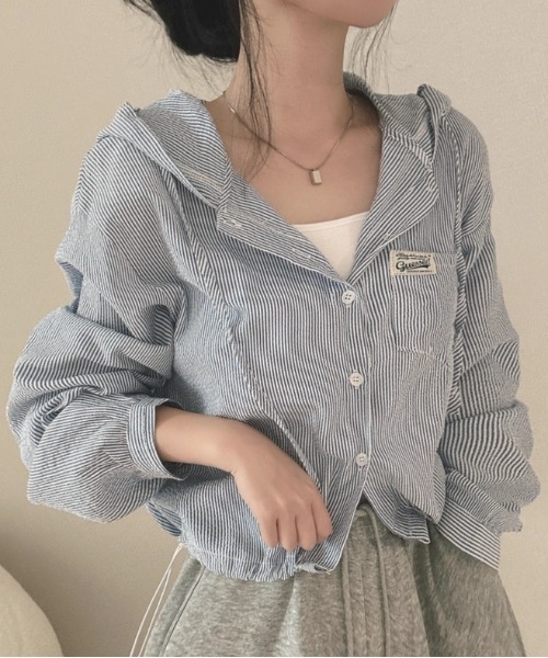 ViViDAY(ビビデー)の「ボーダー柄フードシャツ(Tシャツ/カットソー・レディース・サックスブルー/ベージュ・M)」の11枚目の写真