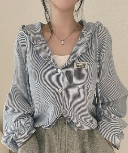 ViViDAY(ビビデー)の「ボーダー柄フードシャツ(Tシャツ/カットソー・レディース・サックスブルー/ベージュ・M)」の12枚目の写真