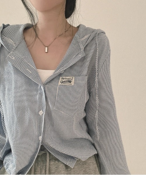 ViViDAY(ビビデー)の「ボーダー柄フードシャツ(Tシャツ/カットソー・レディース・サックスブルー/ベージュ・M)」の13枚目の写真