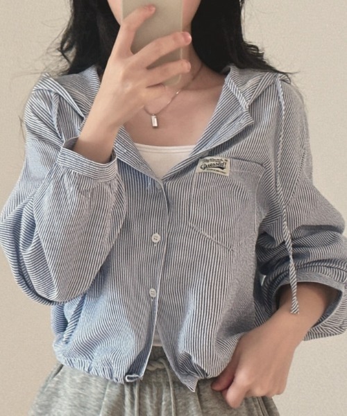 ViViDAY(ビビデー)の「ボーダー柄フードシャツ(Tシャツ/カットソー・レディース・サックスブルー/ベージュ・M)」の14枚目の写真