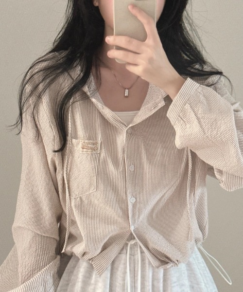 ViViDAY(ビビデー)の「ボーダー柄フードシャツ(Tシャツ/カットソー・レディース・サックスブルー/ベージュ・M)」の3枚目の写真