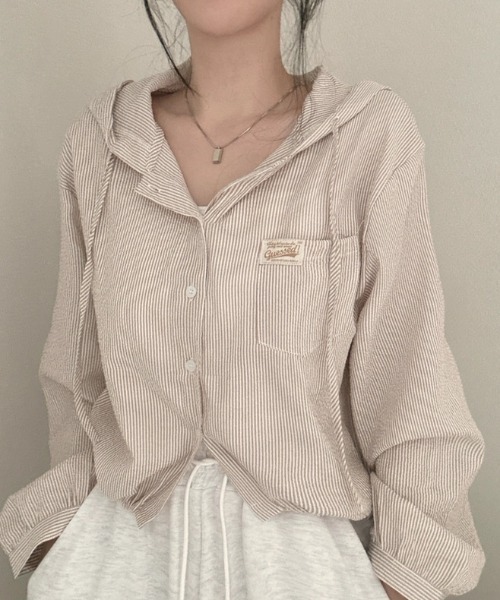 ViViDAY(ビビデー)の「ボーダー柄フードシャツ(Tシャツ/カットソー・レディース・サックスブルー/ベージュ・M)」の4枚目の写真
