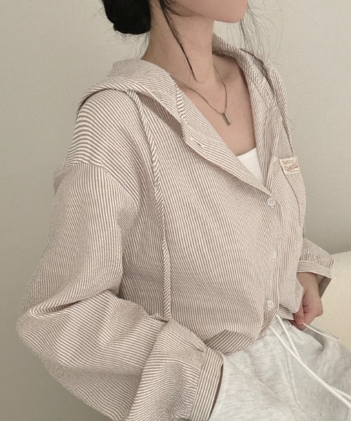 ViViDAY(ビビデー)の「ボーダー柄フードシャツ(Tシャツ/カットソー・レディース・サックスブルー/ベージュ・M)」の6枚目の写真