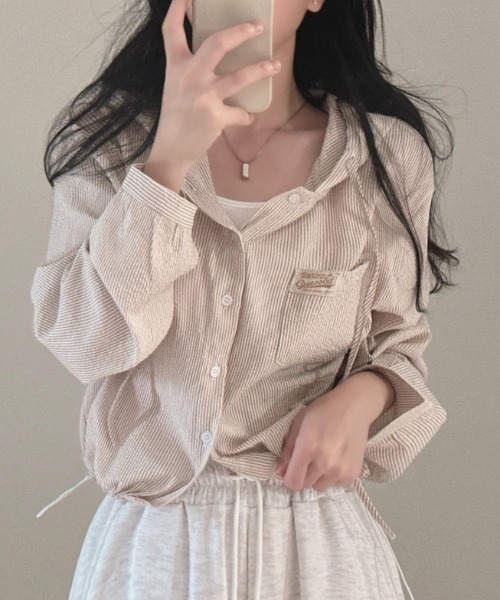 ViViDAY(ビビデー)の「ボーダー柄フードシャツ(Tシャツ/カットソー・レディース・サックスブルー/ベージュ・M)」の7枚目の写真