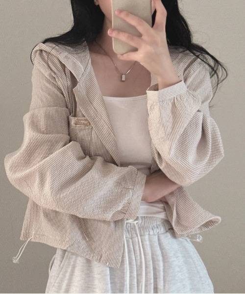 ViViDAY(ビビデー)の「ボーダー柄フードシャツ(Tシャツ/カットソー・レディース・サックスブルー/ベージュ・M)」の8枚目の写真