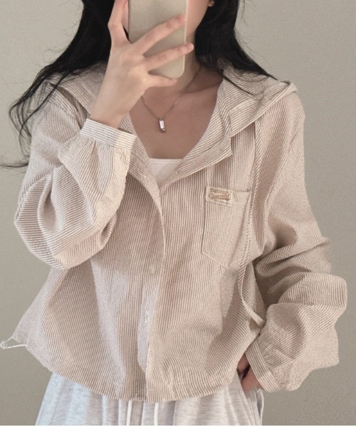 ViViDAY(ビビデー)の「ボーダー柄フードシャツ(Tシャツ/カットソー・レディース・サックスブルー/ベージュ・M)」の9枚目の写真