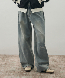 LEATHERY（レザリー）の「ヴィンテージプリントワイドデニムパンツ[ライトブルー]（デニムパンツ）」