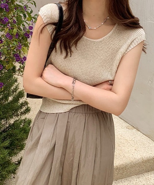 ONEP STAR(ワンピスター)の「ノースリーブニットトップス(ニット/セーター・レディース・ピンク/ブラック×ベージュ/ベージュ/ベージュ×ブラック・FREE)」の18枚目の写真