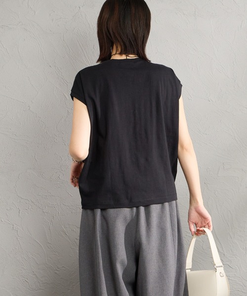 mizuiroind（ミズイロインド）の「[mizuiro ind/ミズイロインド] フレンチスリーブ フリルプルオーバー（Tシャツ/カットソー・レディース・ブラック/オフホワイト/ブルー・F）」の10枚目の写真