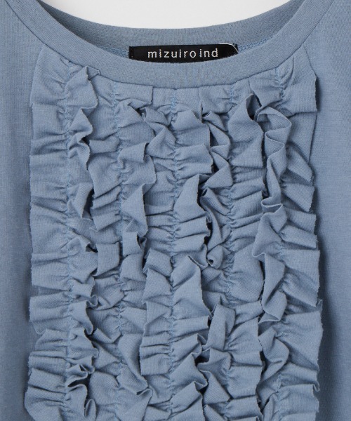 mizuiroind（ミズイロインド）の「[mizuiro ind/ミズイロインド] フレンチスリーブ フリルプルオーバー（Tシャツ/カットソー・レディース・ブラック/オフホワイト/ブルー・F）」の15枚目の写真