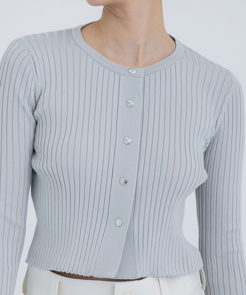 WRAPINKNOT（ラッピンノット）の「[WRAPINKNOT/ラッピンノット]EX.RIB CARDIGAN（Tシャツ/カットソー・レディース・イエロー/グレー/ブラック・0）」の3枚目の写真