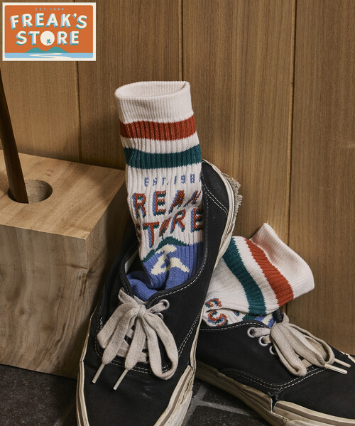 FREAK'S STORE(フリークスストア)の「FREAK'S STORE for BEACH & FES ジャカード チューブソックス(ソックス/靴下・メンズ・オフホワイト/ナチュラル/オレンジ・ONE SIZE)」の1枚目の写真