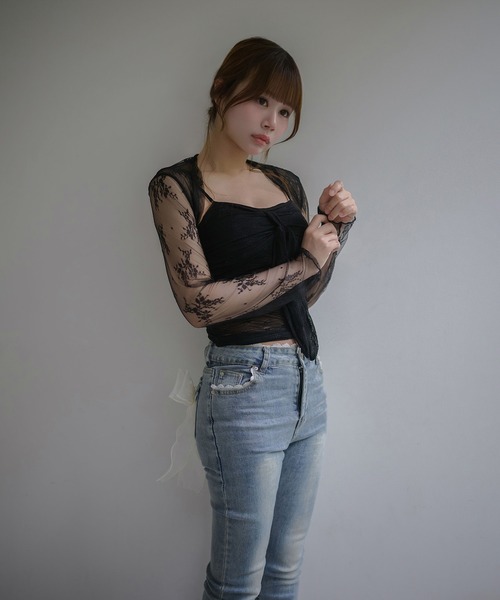 M DOLLY(エムドリー)の「Ribbon remi flare denim / リボンレミフレアデニム(デニムパンツ・レディース・ダークブルー・M/S)」の19枚目の写真