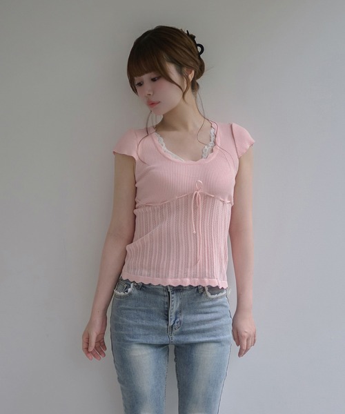 M DOLLY(エムドリー)の「Ribbon remi flare denim / リボンレミフレアデニム(デニムパンツ・レディース・ダークブルー・M/S)」の2枚目の写真
