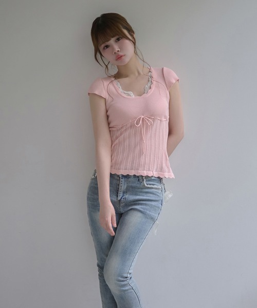 M DOLLY(エムドリー)の「Ribbon remi flare denim / リボンレミフレアデニム(デニムパンツ・レディース・ダークブルー・M/S)」の3枚目の写真