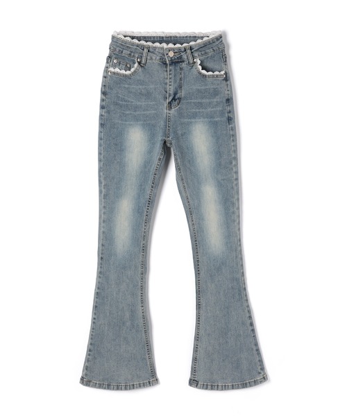 M DOLLY(エムドリー)の「Ribbon remi flare denim / リボンレミフレアデニム(デニムパンツ・レディース・ダークブルー・M/S)」の12枚目の写真