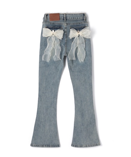 M DOLLY(エムドリー)の「Ribbon remi flare denim / リボンレミフレアデニム(デニムパンツ・レディース・ダークブルー・M/S)」の13枚目の写真