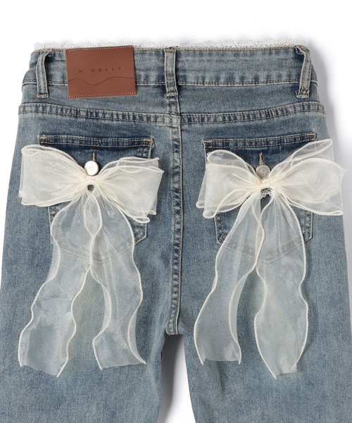 M DOLLY(エムドリー)の「Ribbon remi flare denim / リボンレミフレアデニム(デニムパンツ・レディース・ダークブルー・M/S)」の16枚目の写真