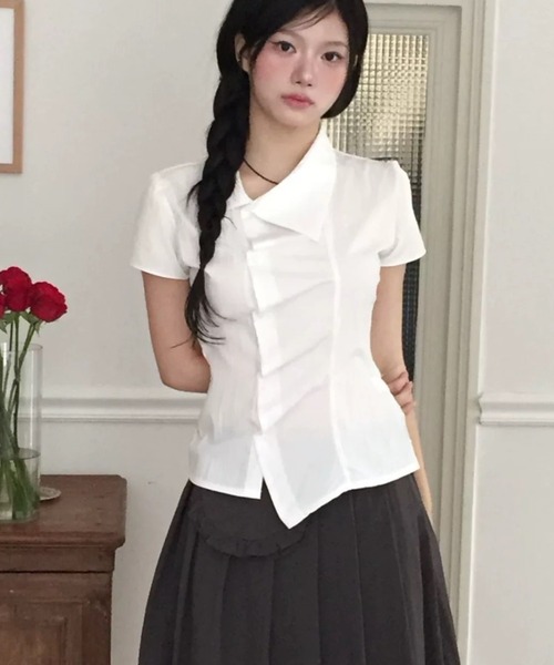 almo(アルモ)の「【LAMPOON】アンバランスブラウス(シャツ/ブラウス・レディース・グレー/ホワイト・FREE)」の1枚目の写真