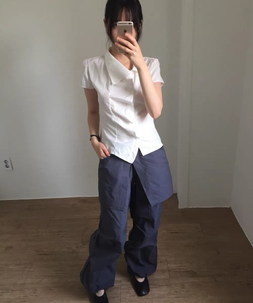 almo(アルモ)の「【LAMPOON】アンバランスブラウス(シャツ/ブラウス・レディース・グレー/ホワイト・FREE)」の4枚目の写真