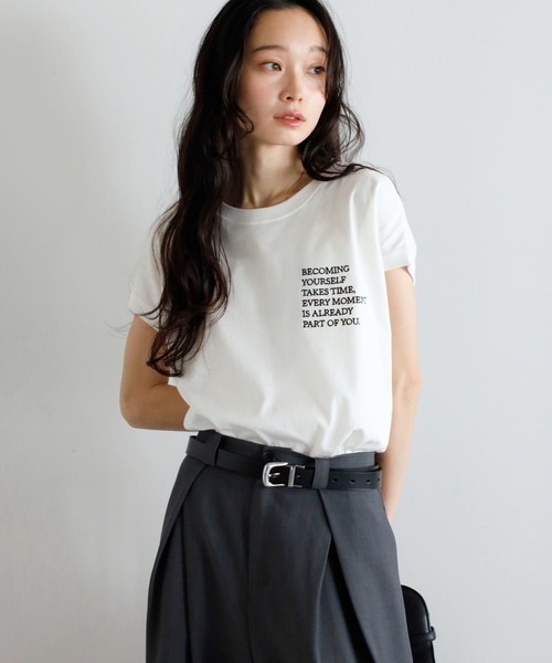 【汗染み防止】レタリング刺繍フレンチスリーブTシャツ　　　　　　　　　　　　　