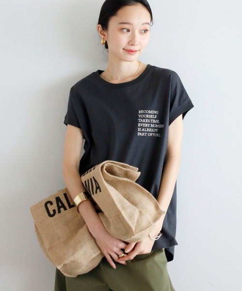 【汗染み防止】レタリング刺繍フレンチスリーブTシャツ　　　　　　　　　　　　　