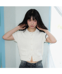 Pocket short sleeve knit cardigan [Ivory]
