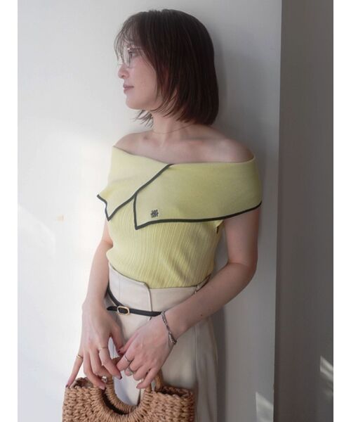LAGUNAMOON(ラグナムーン)の「アシメカラーネックニット 【夏服】(ニット/セーター・レディース・ホワイト/ライム/ブラウン・FREE)」の3枚目の写真