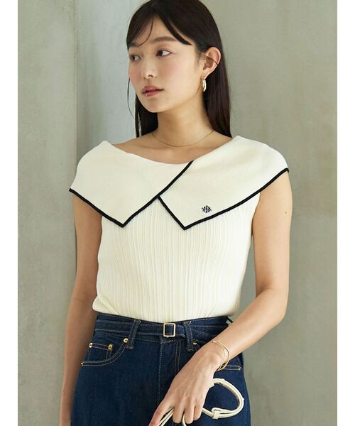 LAGUNAMOON(ラグナムーン)の「アシメカラーネックニット 【夏服】(ニット/セーター・レディース・ホワイト/ライム/ブラウン・FREE)」の5枚目の写真