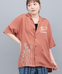 go slow caravan リネン混刺繍オープンシャツ【ユニセックス】