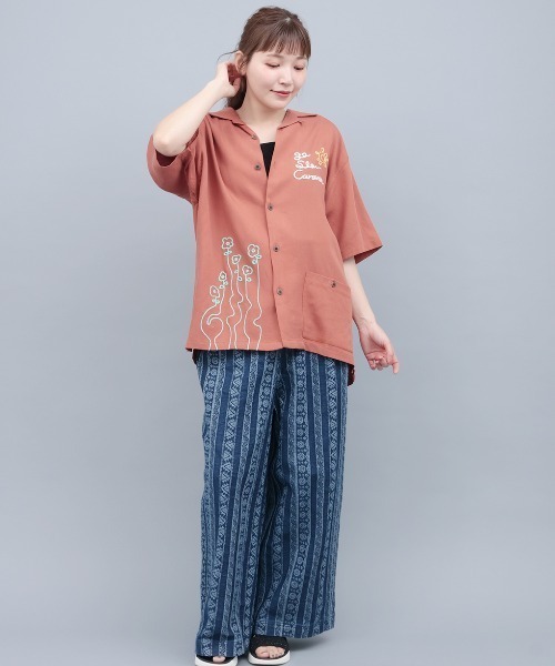 チチカカ(チチカカ)の「go slow caravan リネン混刺繍オープンシャツ【ユニセックス】(シャツ/ブラウス・レディース・オレンジ/ダークブラウン/ブルー・LARGE)」の8枚目の写真